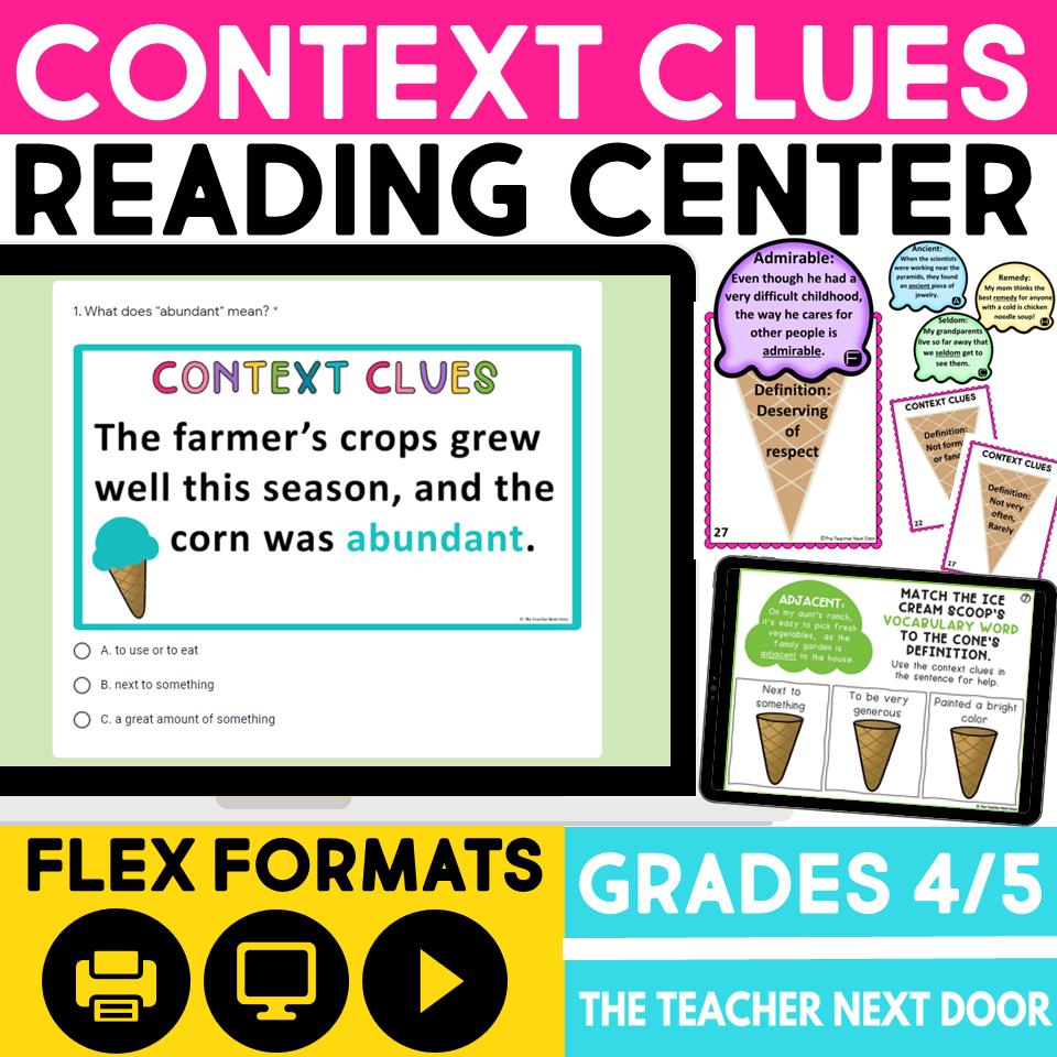 Context Clues Reading Center for Fiction 4th and 5th Grades - The ...