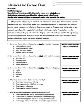 Context Clues and Inferences Worksheet by All-Star ELA worksheets library
