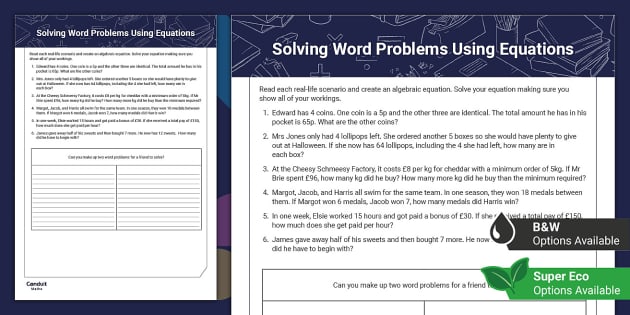 using equations to solve word problems worksheet