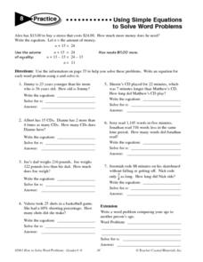 Using Simple Equations To Solve Word Problems Worksheet for 5th ...
