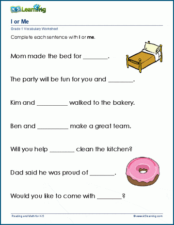 using i or me worksheet