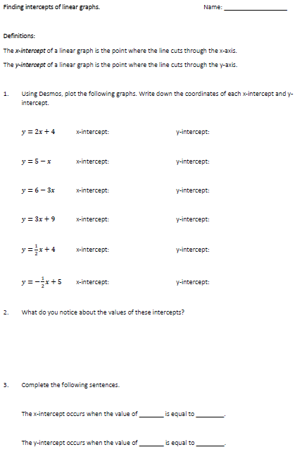 Graphing using intercepts (including worksheet) - The Prime ...