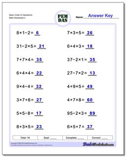 using order of operations worksheet