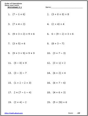 using order of operations worksheet