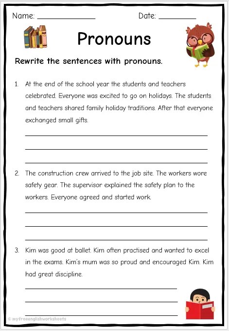 Pronoun Worksheets - Adding Pronouns | Free English Worksheets