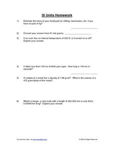 SI Units Worksheet for 8th - 10th Grade | Lesson Planet