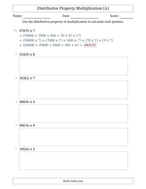 Multiply 5-Digit by 1-Digit Numbers Using the Distributive ...