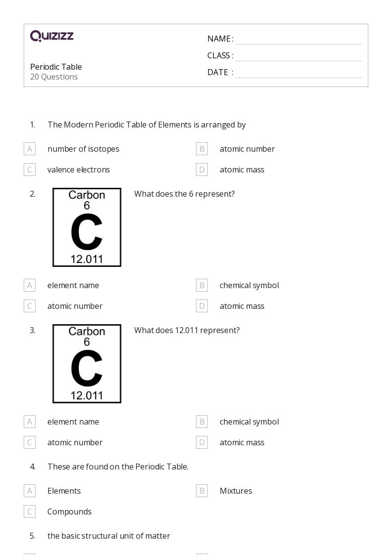 50+ periodic table worksheets for 9th Year on Quizizz | Free ...