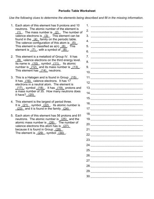 using the periodic table worksheet