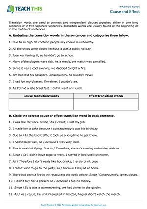 Transition Words ESL Worksheets Games