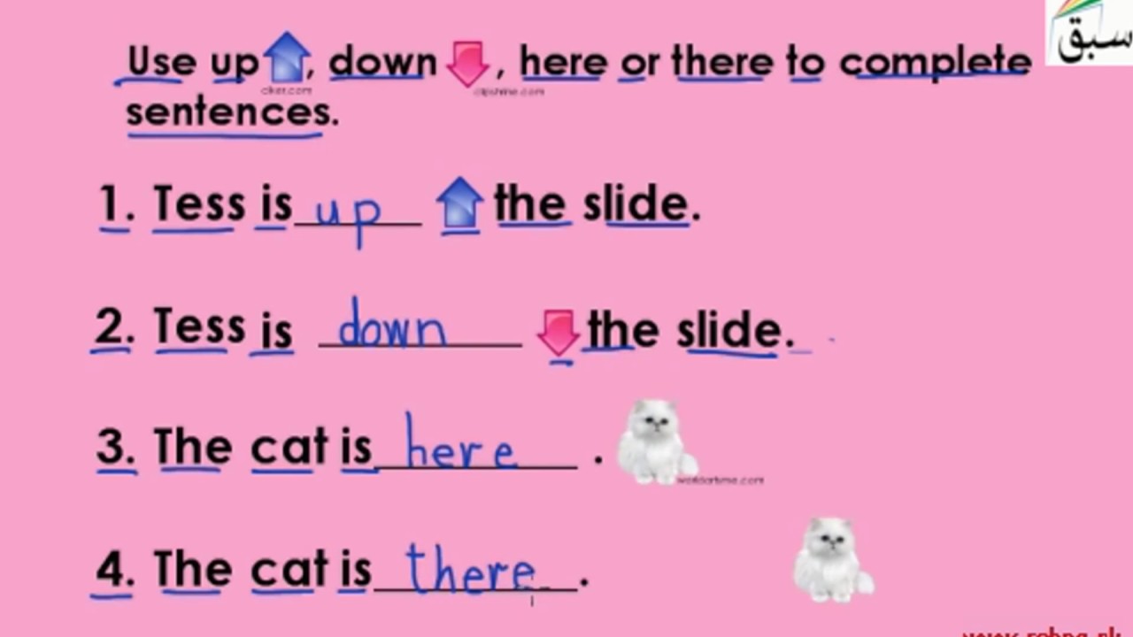 Prepositions (up, down, here, there etc.)(explanation/activities), English  Lecture | Sabaq.pk