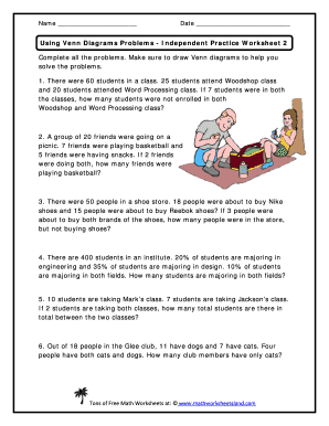 Using Venn Diagrams Problems Independent Practice Worksheet 1 ...