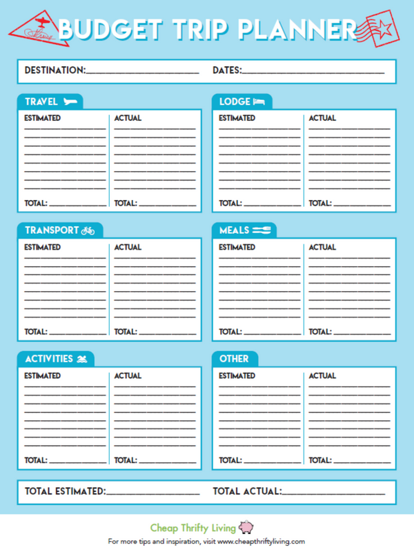 vacation budget worksheet