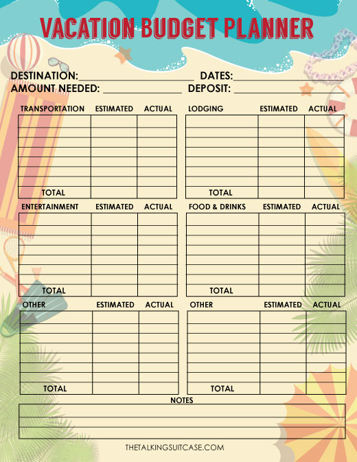 vacation budget worksheet