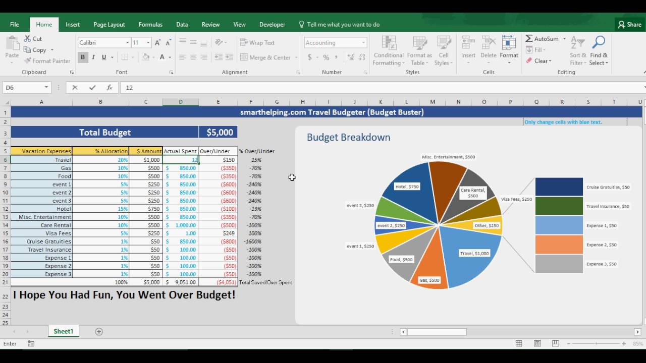 Vacation Budgeting Template in Excel