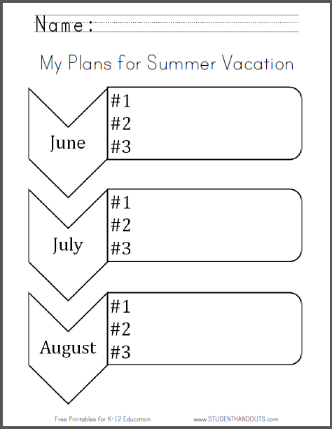 My Plans for Summer Vacation Worksheet | Student Handouts