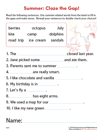 Summer: Cloze the Gap! Set 6  