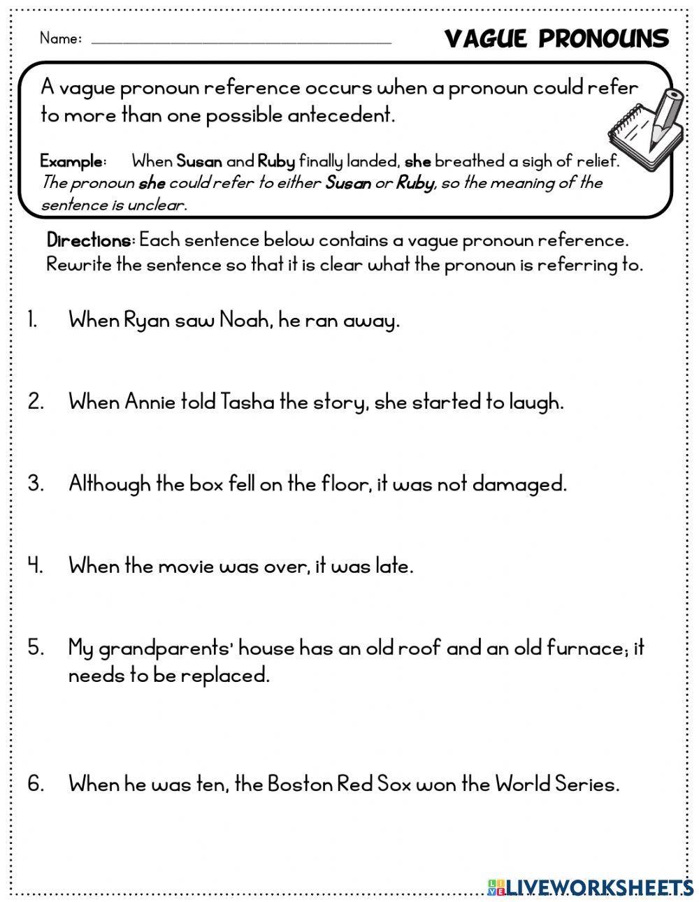 vague pronoun worksheet