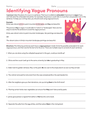 vague pronouns worksheet 6th grade