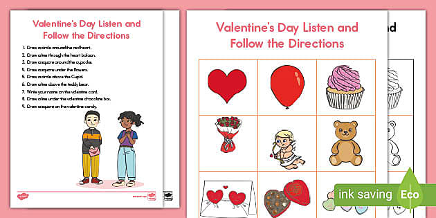 valentine following directions worksheet