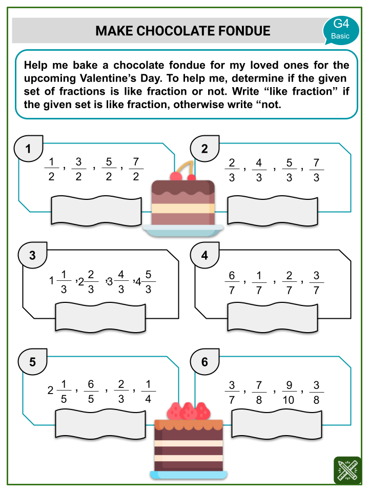 valentine fraction worksheet