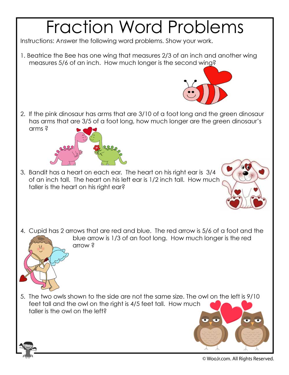 valentine fraction worksheet