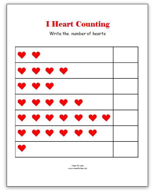 valentine math worksheet for kindergarten