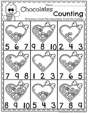 valentine math worksheet for kindergarten