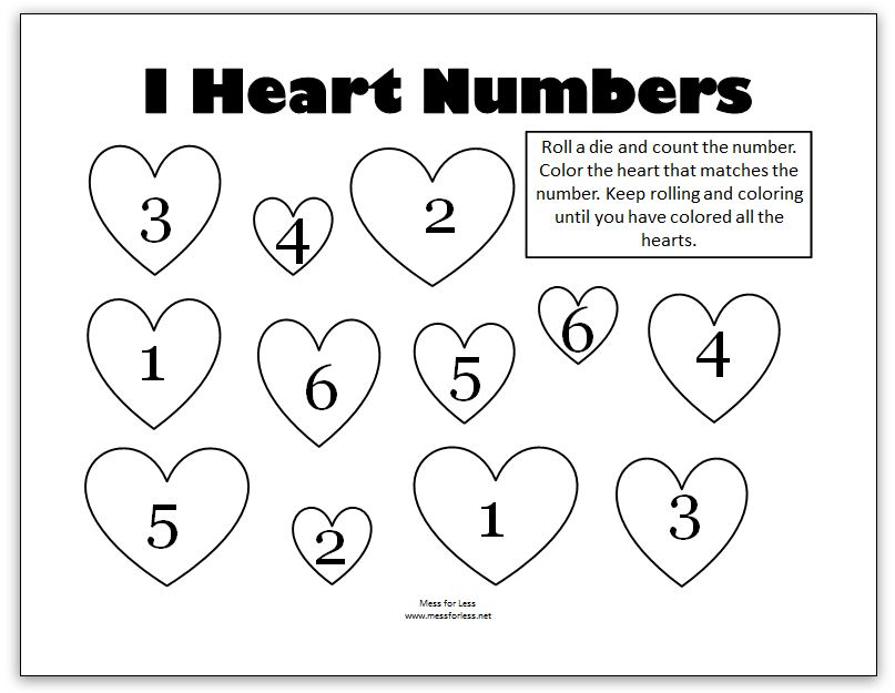 Valentines Math - Kindergarten Worksheets - Mess for Less