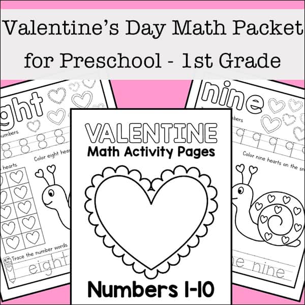 Valentines Day Math Worksheets for Preschool - 1st Grade