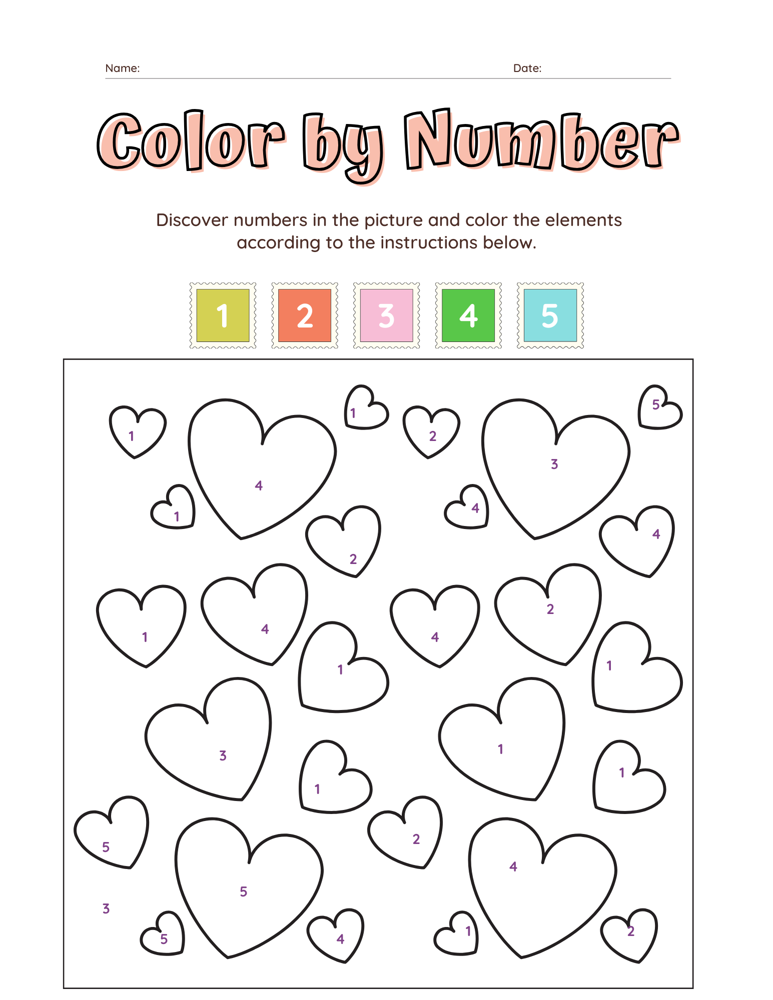 Valentines Day FREE Color by Number Printable Worksheets ...