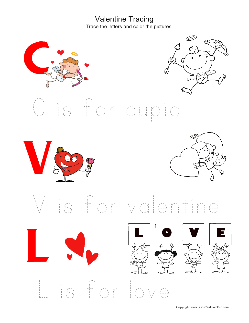 Preschool Worksheets for Valentines Day, Tracing, Cut and Paste