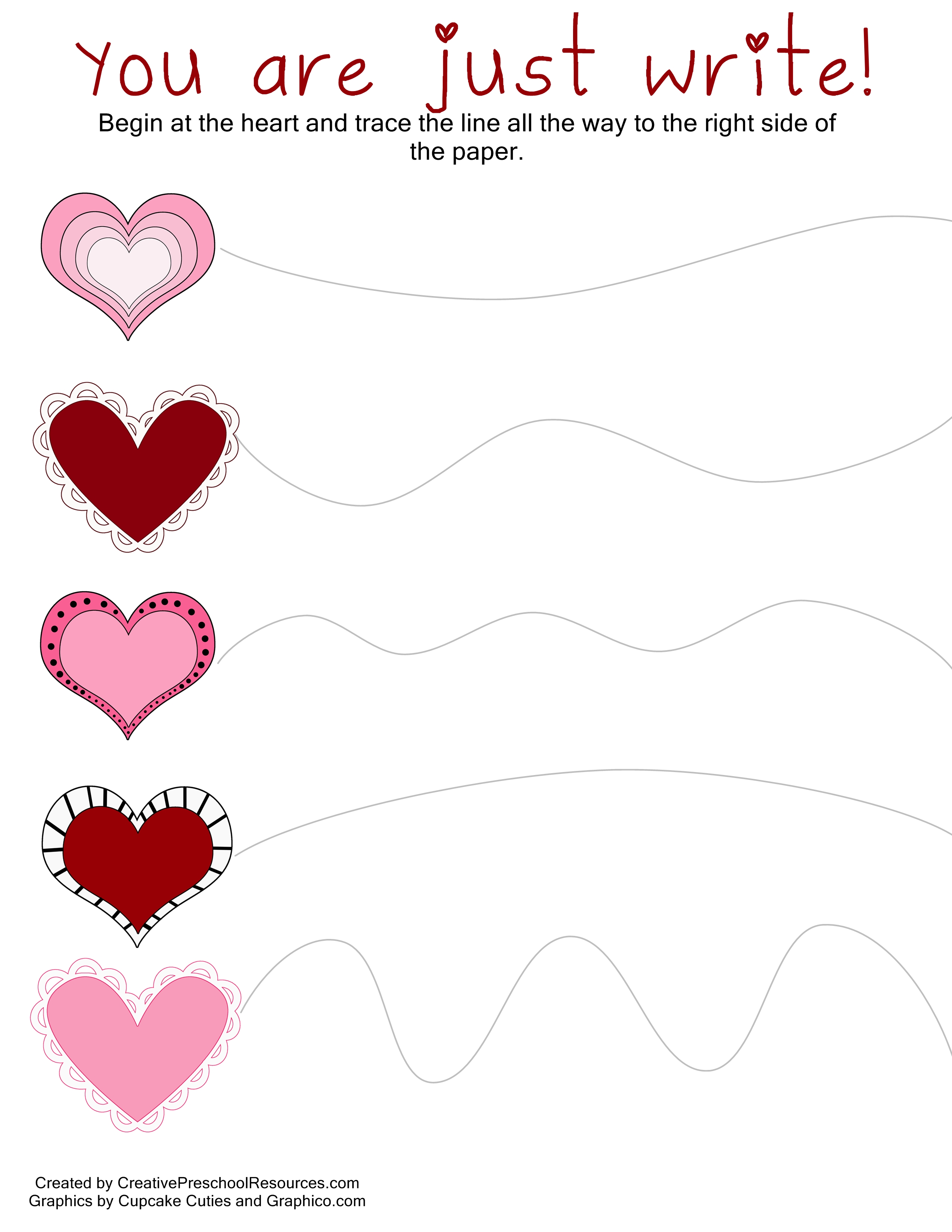 Valentine trace &  cut printables | Creative Preschool Resources