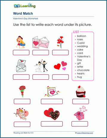 Valentines Day Vocabulary Worksheets | Worsheets library