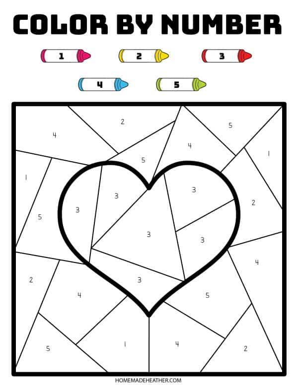 valentines color by number worksheet