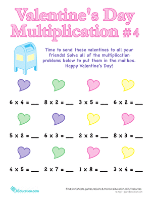 valentines day multiplication worksheet