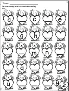 valentines day worksheet for kindergarten