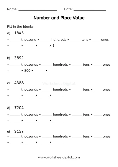 Place Value - Worksheet Digital
