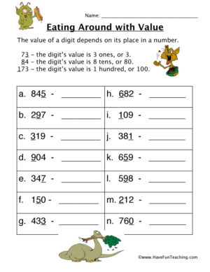 value of a digit worksheet