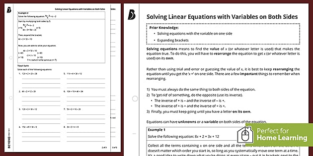 value of x worksheet