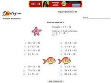 value of x worksheet