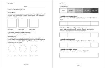 Art Worksheet: Shading/Value Techniques in Pencil