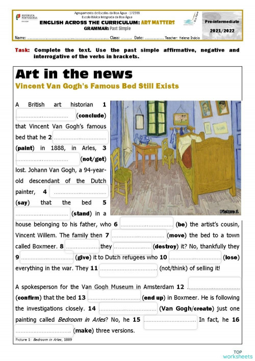 Van Goghs bed. Interactive worksheet | TopWorksheets