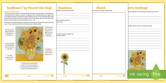 Van Gogh Sunflowers Appreciation Worksheet (teacher made)