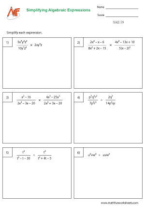 Evaluating Algebraic Expressions (Worksheets) - Worksheets Library