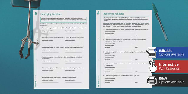 Identifying Variables Worksheet - Beyond Secondary Resources