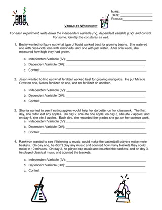 Identifying Independent and Dependent Variables Worksheet | PDF