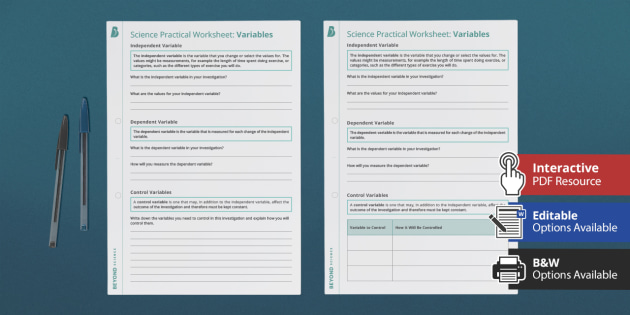 Variables Worksheet | Science Practical Skills | Beyond