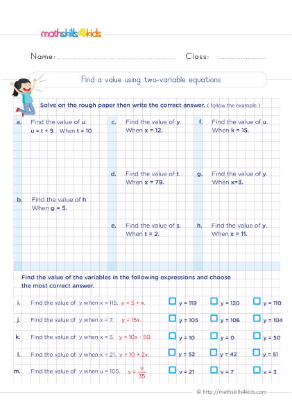 variables and expressions worksheet 5th grade