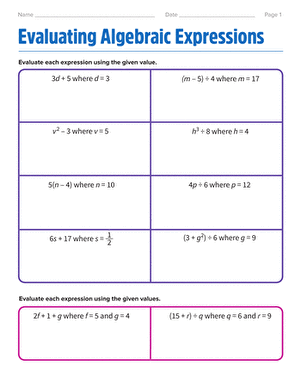 variables and expressions worksheet answers